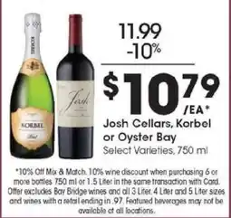 Kroger Josh Cellars, Korbel or Oyster Bay offer