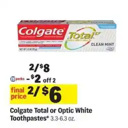 Meijer Colgate Total or Optic White Toothpastes offer