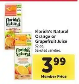 Safeway Florida's Natural Orange or Grapefruit Juice offer