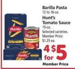 Safeway Barilla Pasta & Hunt's Tomato Sauce offer