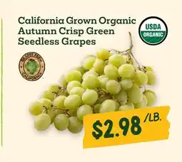 Sprouts Farmers Market California Grown Organic Autumn Crisp Green Seedless Grapes offer