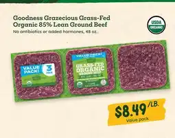 Sprouts Farmers Market Goodness Grazecious Grass-Fed Organic 85% Lean Ground Beef offer