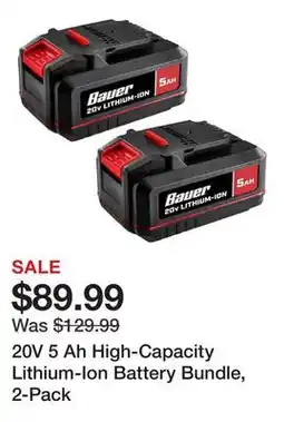 Harbor Freight Tools 20V 5 Ah High-Capacity Lithium-Ion Battery Bundle, 2-Pack offer