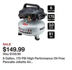 Harbor Freight Tools 6 Gallon, 175 PSI High Performance Oil-Free Pancake Jobsite Air Compressor offer