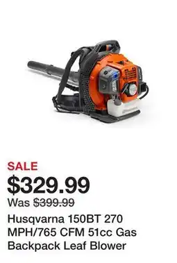 Tractor Supply Company Husqvarna 150BT 270 MPH/765 CFM 51cc Gas Backpack Leaf Blower offer