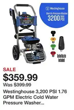 Tractor Supply Company Westinghouse 3,200 PSI 1.76 GPM Electric Cold Water Pressure Washer with 5 Nozzles and Soap Tank offer