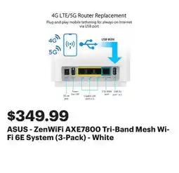 Best Buy ASUS - ZenWiFi AXE7800 Tri-Band Mesh Wi-Fi 6E System (3-Pack) - White offer