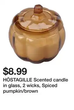 Ikea HÖSTAGILLE Scented candle in glass, 2 wicks, Spiced pumpkin/brown offer