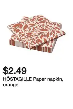 Ikea HÖSTAGILLE Paper napkin, orange offer