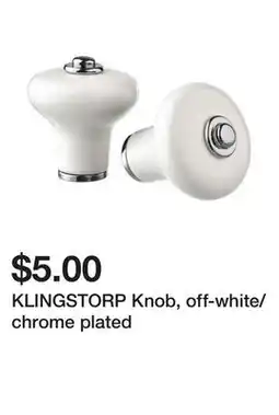 Ikea KLINGSTORP Knob, off-white/chrome plated offer