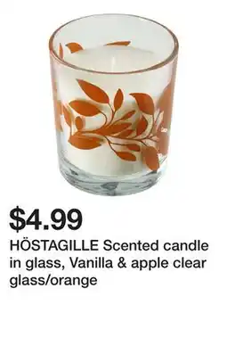 Ikea HÖSTAGILLE Scented candle in glass, Vanilla & apple clear glass/orange offer
