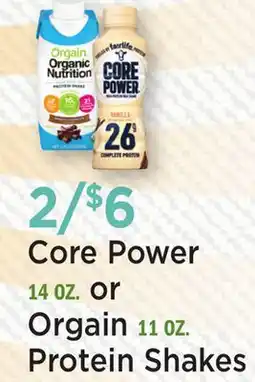 Heinen's Core Power 14 OZ. or Orgain 11 OZ. Protein Shakes offer