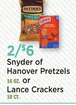 Heinen's Snyder of Hanover Pretzels 16 OZ. or Lance Crackers 10 CT offer