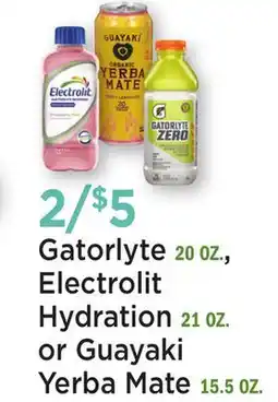 Heinen's Gatorlyte 20 OZ., Electrolit Hydration 21 OZ. or Guayaki Yerba Mate 15.5 OZ offer