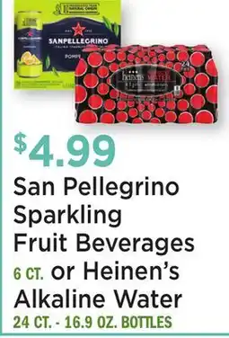 Heinen's San Pellegrino Sparkling Fruit Beverages 6 CT. or Heinen's Alkaline Water 24 CT. - 16.9 OZ. BOTTLES offer