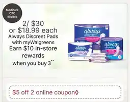 Walgreens Always Discreet Pads offer