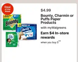 Walgreens Bounty, Charmin or Puffs Paper Products myWalgreens offer