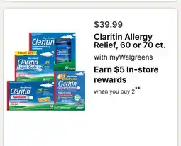 Walgreens Claritin Allergy Relief, 60 or 70 ct offer