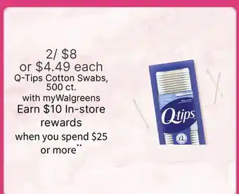 Walgreens Q-Tips Cotton Swabs, 500 ct offer