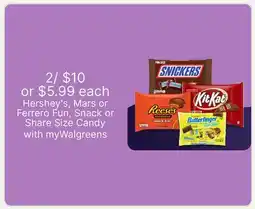 Walgreens Hershey's, Mars or Ferrero Fun, Snack or Share Size Candy offer