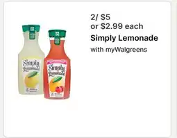 Walgreens Simply Lemonade with myWalgreens offer