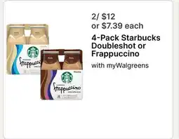 Walgreens 4-Pack Starbucks Doubleshot or Frappuccino offer