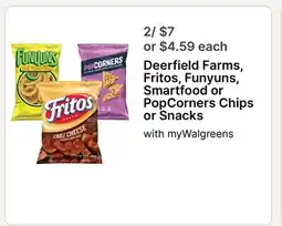 Walgreens Deerfield Farms, Fritos, Funyuns, Smartfood or PopCorners Chips or Snacks offer