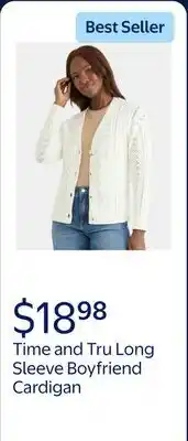 Walmart Time and Tru Women's and Women's Plus Long Sleeve Boyfriend Cardigan, Lightweight offer