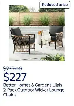 Walmart Better Homes & Gardens Lilah 2-Pack Outdoor Wicker Lounge Chairs, Black offer