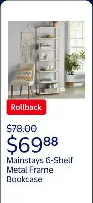 Walmart Mainstays 6-Shelf Gold Metal Frame Bookcase, White offer
