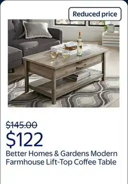 Walmart Better Homes & Gardens Modern Farmhouse Rectangle Lift-Top Coffee Table, Rustic Gray Finish offer