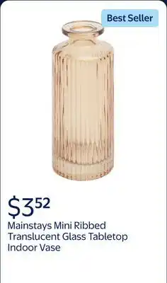 Walmart Mainstays Mini Ribbed Translucent Glass Tabletop Indoor Vase, 5.2, Champagne offer