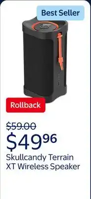 Walmart Skullcandy Terrain XT Medium Compact Wireless Speaker, IPX7 Waterproof, 14 Hour Battery offer