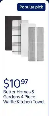 Walmart Better Homes & Gardens 4 Piece Waffle Kitchen Towel, Rich Black offer