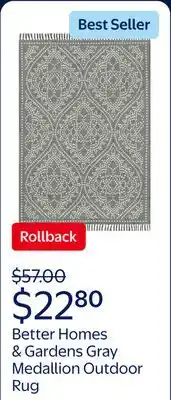 Walmart Better Homes & Gardens 5' x 7' Gray Medallion Outdoor Rug offer