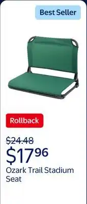 Walmart Ozark Trail Stadium Seat Dark Green offer