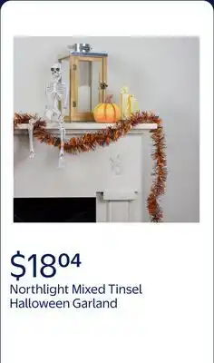Walmart Northlight Mixed Tinsel Halloween Garland - 50' x 2.5 - Orange and Black - Unlit offer