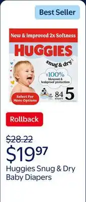 Walmart Huggies Snug & Dry Baby Diapers offer