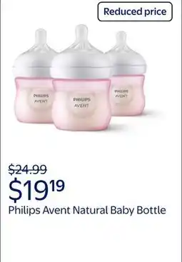 Walmart Philips Avent Natural Baby Bottle with Natural Response Nipple, Pink, 4oz,3pk, SCY900/13 offer