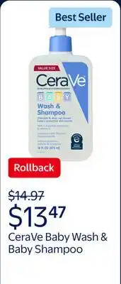 Walmart CeraVe Baby Wash & Baby Shampoo, Gentle Tear-Free Cleanser for Baby and Toddler offer