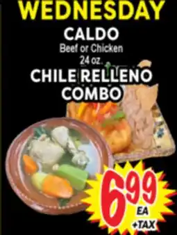 Superior Grocers CALDO Beef or Chicken 24 oz. CHILE RELLENO COMBO offer