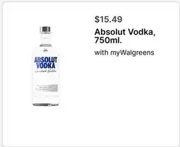 Walgreens Absolut Vodka, 750ml offer