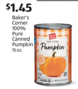 Aldi Baker's Corner 100% Pure Canned Pumpkin offer
