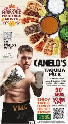 Vallarta Supermarkets CANELO'S TAQUIZA PACK S TACOS of roch Pollo, Asoda Lengua, and Postor TACOS offer