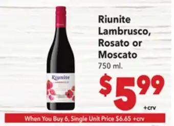 Vallarta Supermarkets Riunite Lambrusco, Rosato or Moscato offer