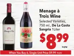 Vallarta Supermarkets Menage à Trois Wine offer