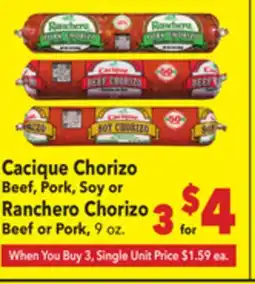 Vallarta Supermarkets Cacique Chorizo Beef, Pork, Soy or Ranchero Chorizo offer
