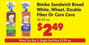 Vallarta Supermarkets Bimbo Sandwich Bread White, Wheat, Double Fiber Or Cero Cero offer