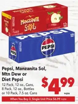 Vallarta Supermarkets Pepsi, Manzanita Sol, Mtn Dew or Diet Pepsi offer