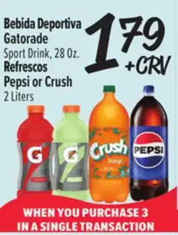 El Super Gatorade Sport Drink, 28 Oz. Pepsi or Crush 2 Liters offer